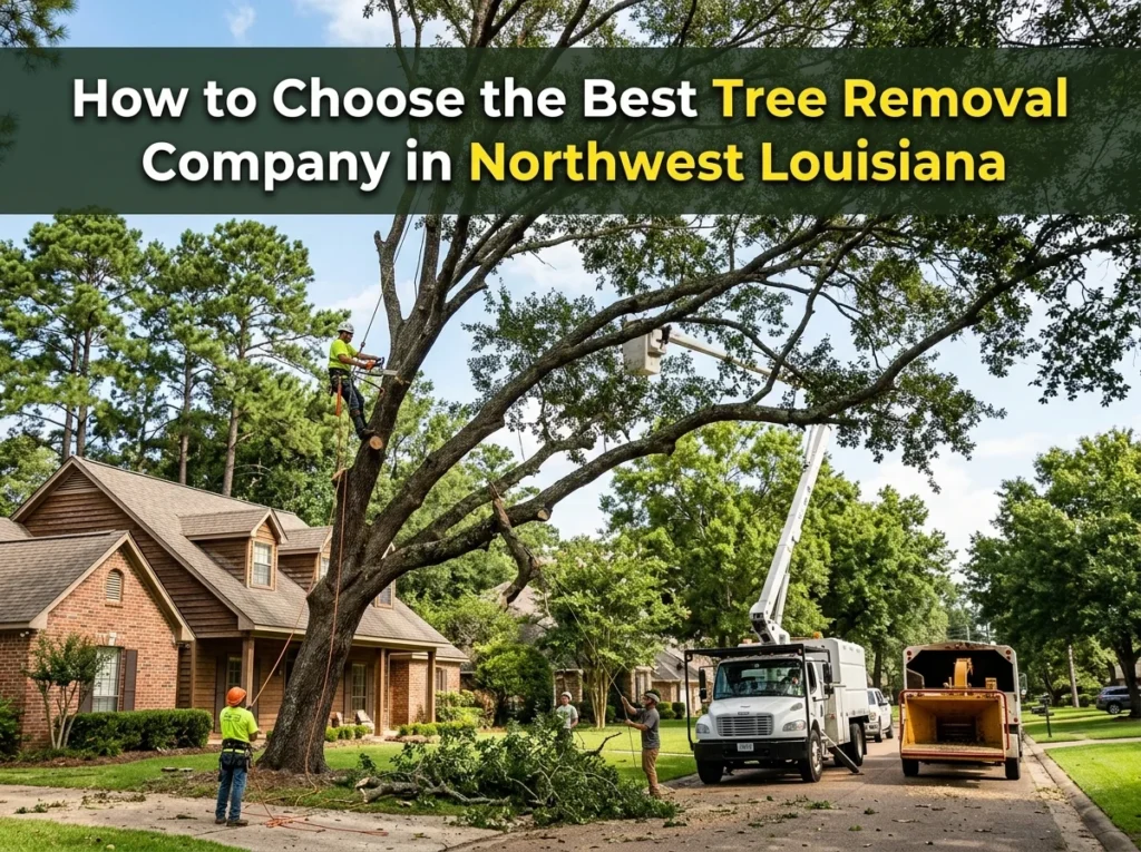 Tree removal company using bucket truck, chipper, and rigging in a neighborhood